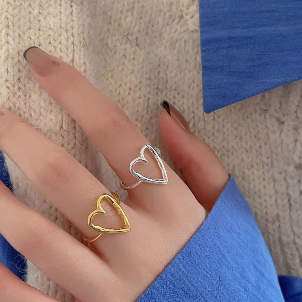 Sterling Silver Simple Style Heart Shape Open Rings